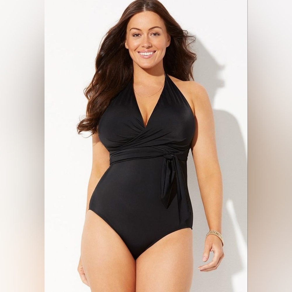 NEW Swimsuits For All Black Halter One-Piece Swimsuit Size 10 - Picture 4 of 5